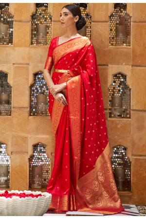 Hot Red Kanjivaram Weaving Saree