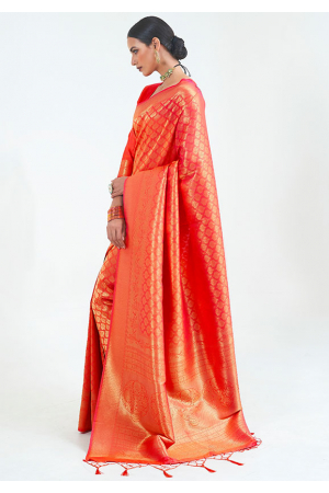 Attractive Hot Red Silk Woven Saree