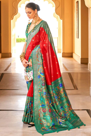 Hot Red Zari Woven Silk Saree for Ceremonial