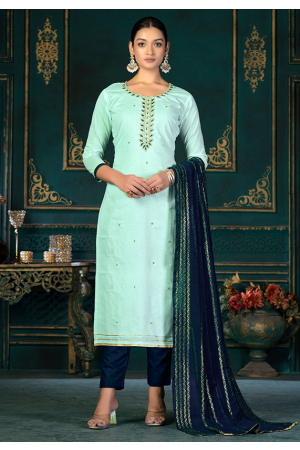 Ice Blue Embroidered Cambric Cotton Pant Kameez