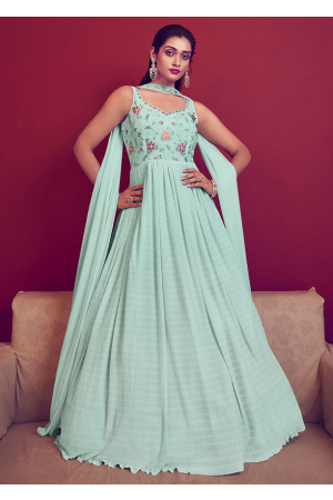 Ice Blue Embroidered Georgette Gown with Dupatta