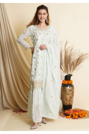 Ice Blue Embroidered Georgette Plus Size Suit