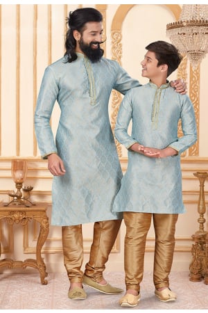 Ice Blue Father Son Kurta Set Combo