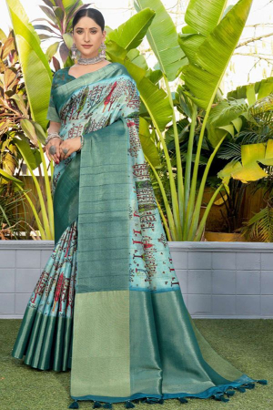 Ice Blue Woven Silk Saree for Ceremonial