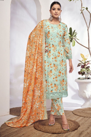 Ice Mint Embroidered Cotton Pant Kameez