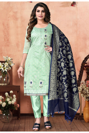 Ice Mint Modal Chanderi Embroidered Suit