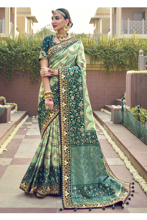 Ice Mint Pure Patola Silk Saree with Double Blouse