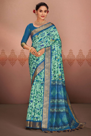 Ice Mint Woven Silk Saree for Festival