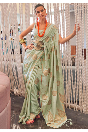 Ice Mint Zari Weaving Silk Saree
