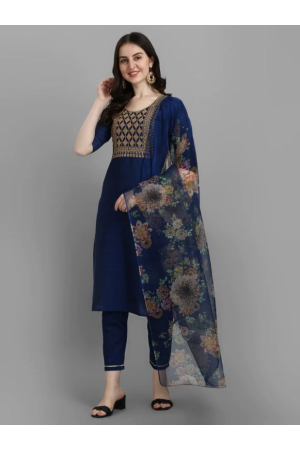 Indigo Blue Embroidered Silk Blend Pant Kameez