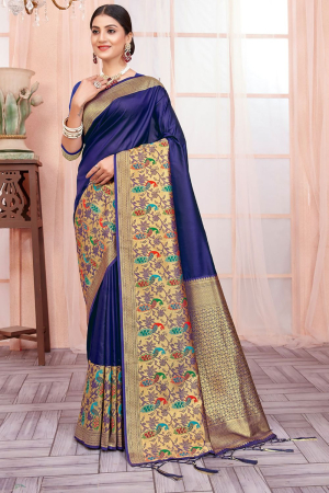 Indigo Blue Paithani Silk Woven Saree