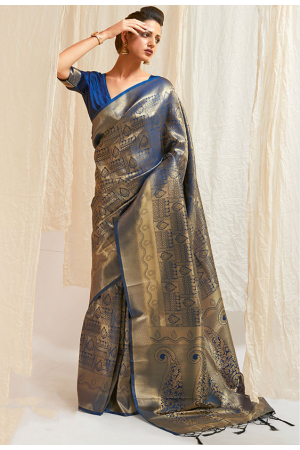 Elegant Indigo Blue Silk Woven Saree