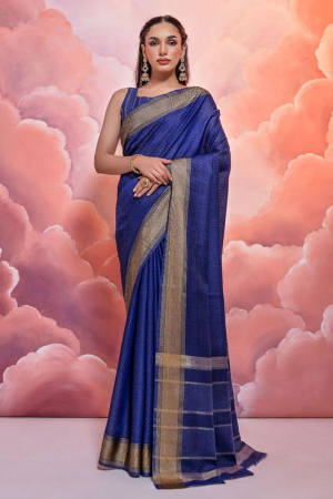 Indigo Blue Zari Woven Cotton Saree