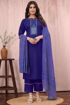 Ink Blue Cotton Readymade Suit