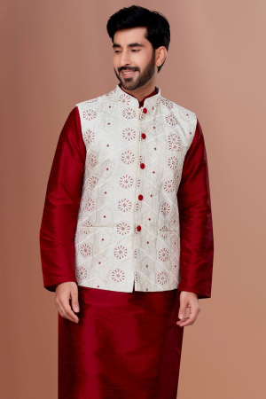 Ivory Embroidered Cotton Waistcoat