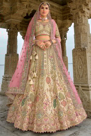 Ivory Embroidered Silk Bridal Lehenga Choli