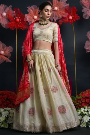 Ivory Embroidered Viscose Designer Lehenga Choli