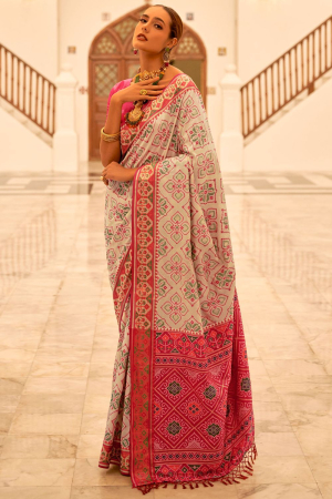 Ivory Patola Banarasi Silk Saree for Wedding