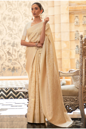 Ivory Silk Woven Saree