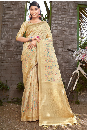 Ivory Woven Banarasi Silk Saree