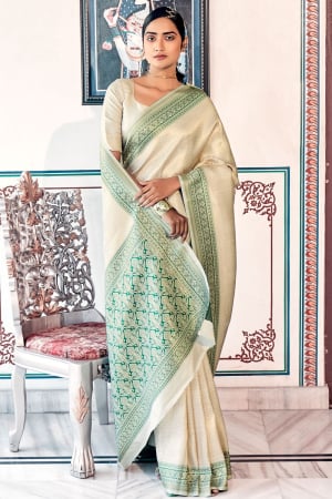 Ivory Woven Kanjivaram Silk Saree