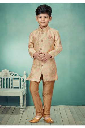 Pink and Gold Jacquard Kids Indo Western