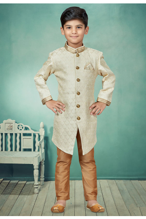 Cream Jacquard Kids Indo Western