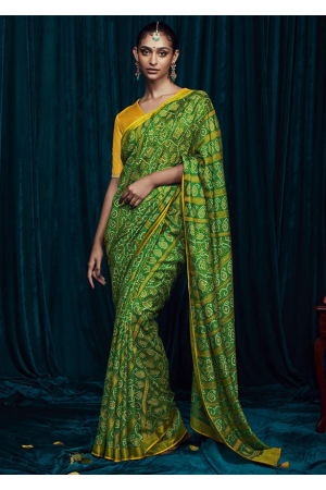Kelly Green Brasso Saree with Embroidered Blouse