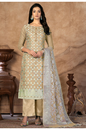 Khaki Banarasi Silk Trouser Kameez