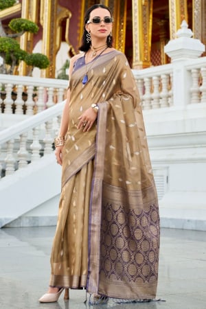 Khaki Woven Tissue Silk Saree