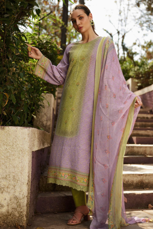 Lavender and Pistachio Green Printed Pure Muslin Pant Kameez
