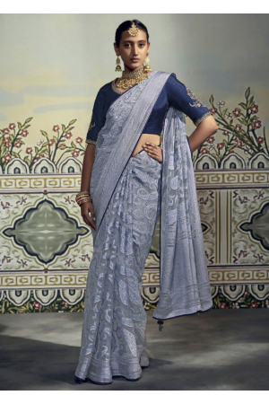 Lavender Brasso Saree with Embroidered Blouse