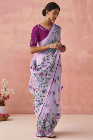 Lavender Brasso Saree with Embroidered Blouse
