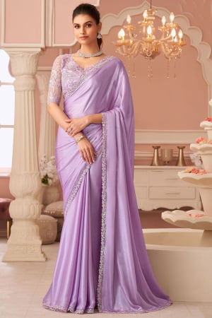 Lavender Chiffon Saree with Embroidered Blouse