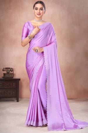 Lavender Embellished Satin Chiffon Saree