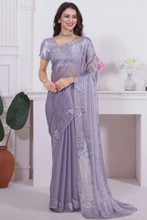 Lavender Embellished Silk Designer Saree