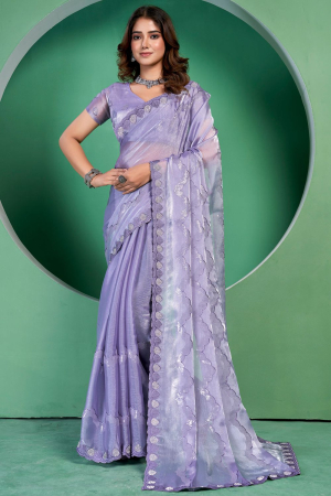 Lavender Embellished Silk Saree for Party