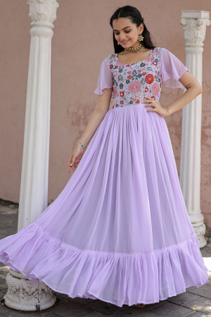 Lavender Embroidered Faux Georgette Gown