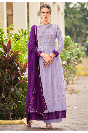Lavender Embroidered Faux Georgette Palazzo Kameez