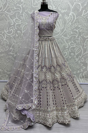 Lavender Embroidered Net Bridal Lehenga Choli