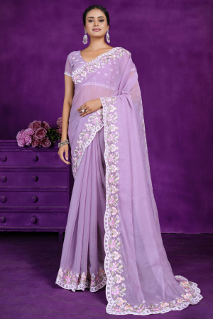 Lavender Embroidered Silk Shimmer Saree