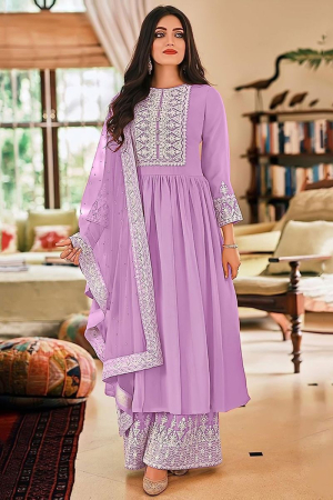 Lavender Georgette Embroidered Palazzo Suit