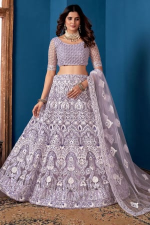 Lavender Heavy Wedding Wear Lehenga Set