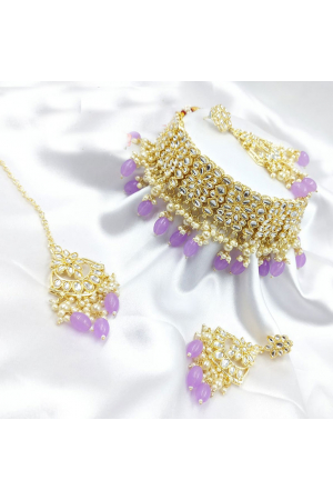 Lavender Kundan Studded Necklace Set