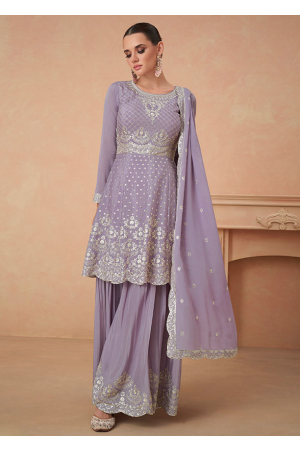 Lavender Premium Chinon Silk Designer Sarara Kameez Suit
