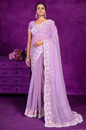 Lavender Printed Party Wear Saree