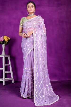 Lavender Sequins Embroidered Shimmer Saree