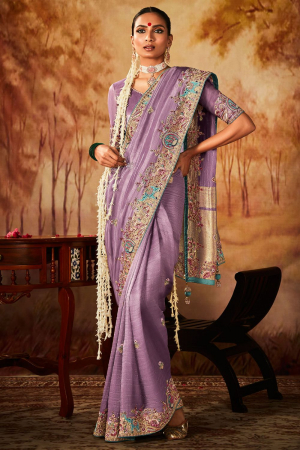 Lavender Silk Embroidered Saree
