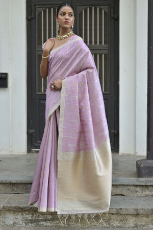 Lavender Tussar Silk Zari Woven Saree 
