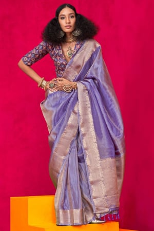 Lavender Zari Weaving Tissue Saree